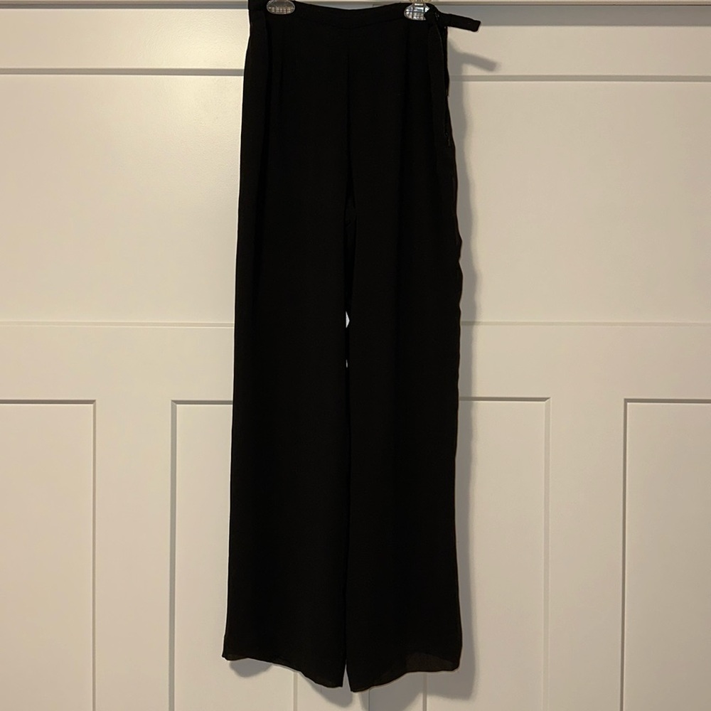 NWOT Valerie long light black pants 100% silk Crepe de Chine fully lined size S - Picture 3 of 14